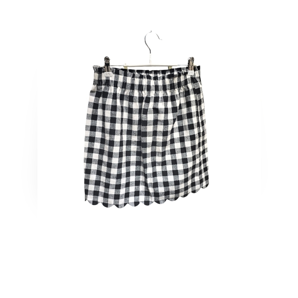 J.Crew Black White Gingham Skirt Scallop Hem Sz. 6 Linen cotton blend